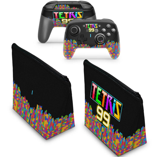 KIT Capa Case e Skin Nintendo Switch Pro Controle - Tetris 99