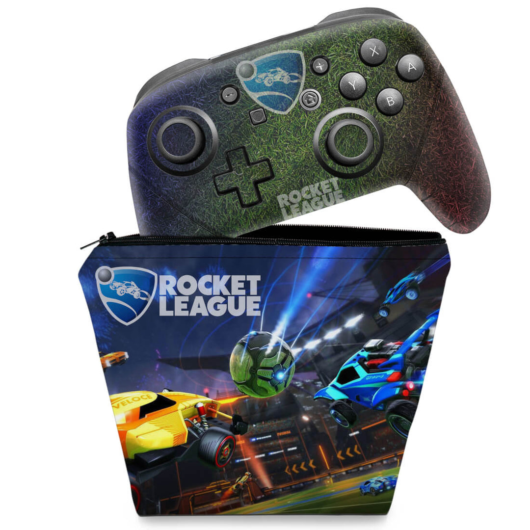 KIT Capa Case e Skin Nintendo Switch Pro Controle - Rocket League - Pop Arte Skins