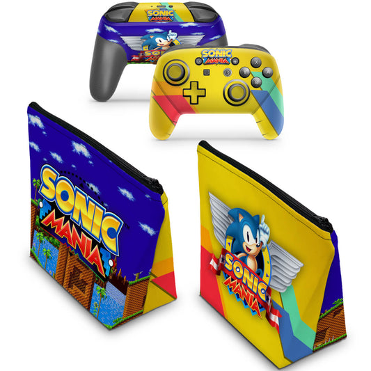 KIT Capa Case e Skin Nintendo Switch Pro Controle - Sonic Mania
