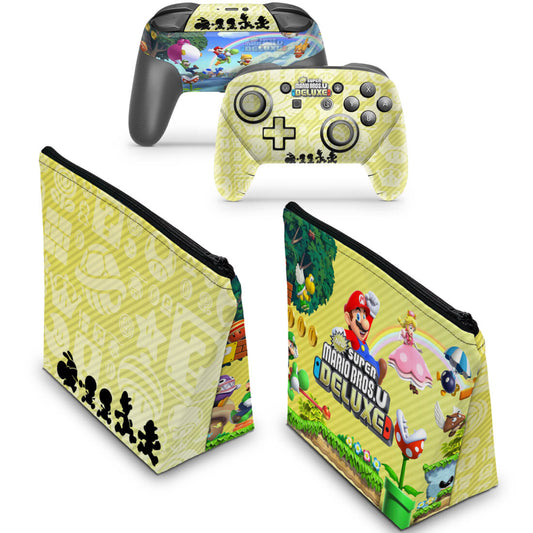 KIT Capa Case e Skin Nintendo Switch Pro Controle - New Super Mario Bros. U