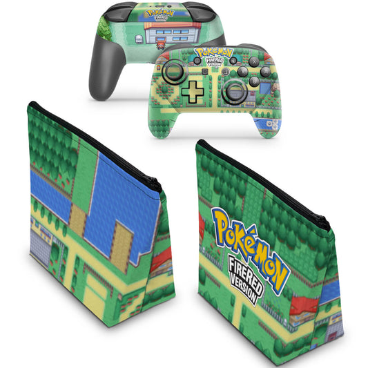 KIT Capa Case e Skin Nintendo Switch Pro Controle - Pokemon Firered