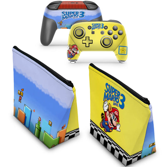 KIT Capa Case e Skin Nintendo Switch Pro Controle - Super Mario Bros 3