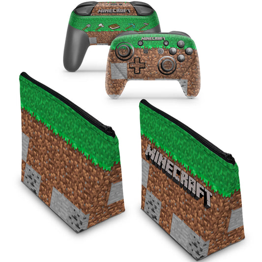 KIT Capa Case e Skin Nintendo Switch Pro Controle - Minecraft