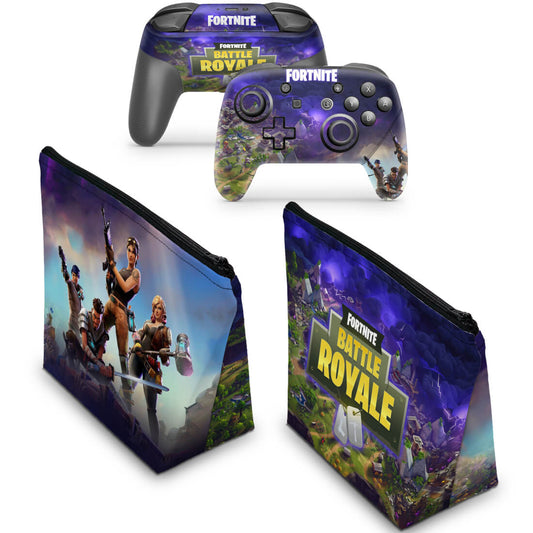 KIT Capa Case e Skin Nintendo Switch Pro Controle - Fortnite