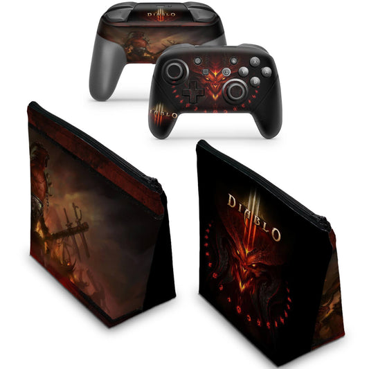 KIT Capa Case e Skin Nintendo Switch Pro Controle - Diablo Iii