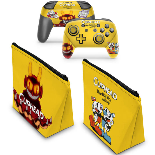 KIT Capa Case e Skin Nintendo Switch Pro Controle - Cuphead