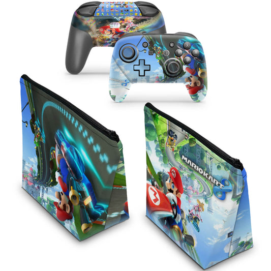 KIT Capa Case e Skin Nintendo Switch Pro Controle - Mario Kart 8