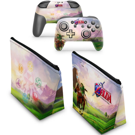 KIT Capa Case e Skin Nintendo Switch Pro Controle - Zelda Ocarina Of Time