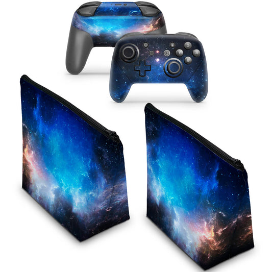 KIT Capa Case e Skin Nintendo Switch Pro Controle - Universo Cosmos