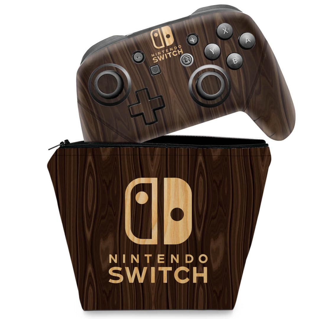 KIT Capa Case e Skin Nintendo Switch Pro Controle - Madeira - Pop Arte Skins
