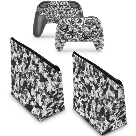 KIT Capa Case e Skin Nintendo Switch Pro Controle - Camuflada Cinza