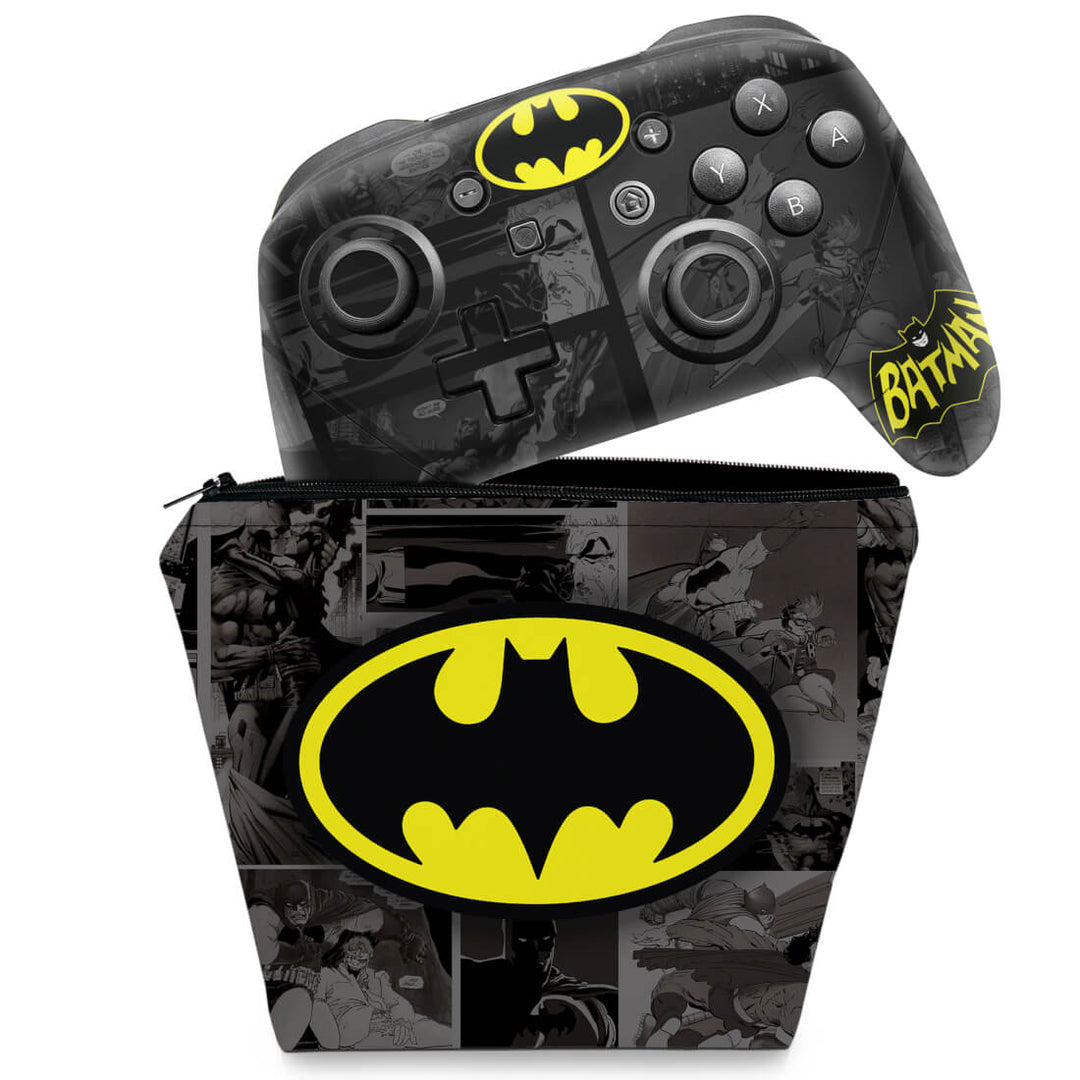 KIT Capa Case e Skin Nintendo Switch Pro Controle - Batman Comics - Pop Arte Skins