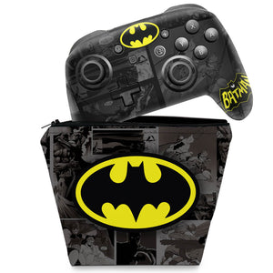 KIT Capa Case e Skin Nintendo Switch Pro Controle - Batman Comics - Pop Arte Skins