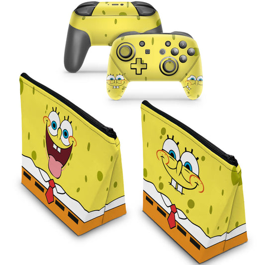 KIT Capa Case e Skin Nintendo Switch Pro Controle - Bob Esponja