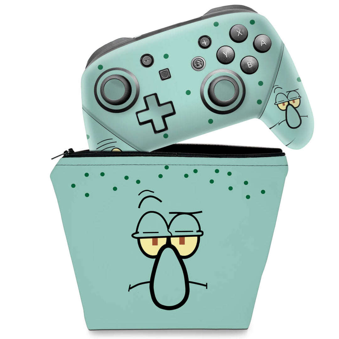 KIT Capa Case e Skin Nintendo Switch Pro Controle - Lula Molusco - Pop Arte Skins
