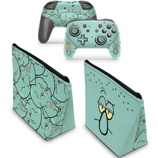 KIT Capa Case e Skin Nintendo Switch Pro Controle - Lula Molusco