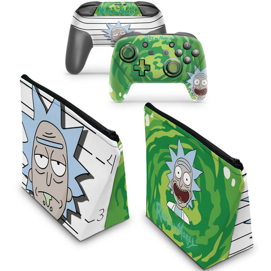 KIT Capa Case e Skin Nintendo Switch Pro Controle - Rick And Morty