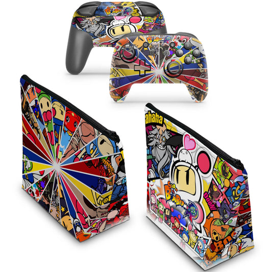 KIT Capa Case e Skin Nintendo Switch Pro Controle - Bomberman