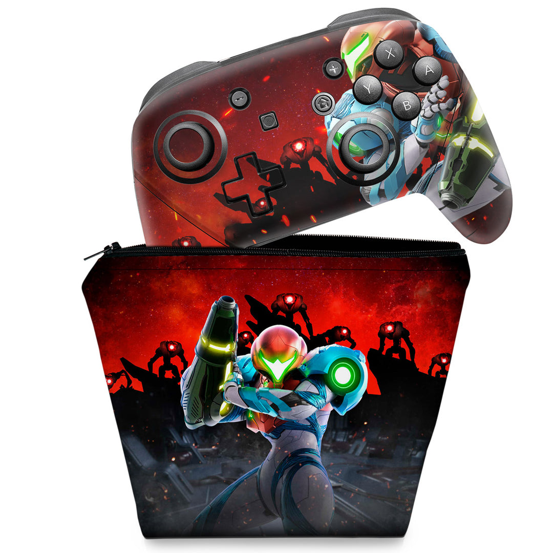 KIT Capa Case e Skin Nintendo Switch Pro Controle - Metroid Dread - Pop Arte Skins