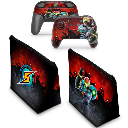 KIT Capa Case e Skin Nintendo Switch Pro Controle - Metroid Dread