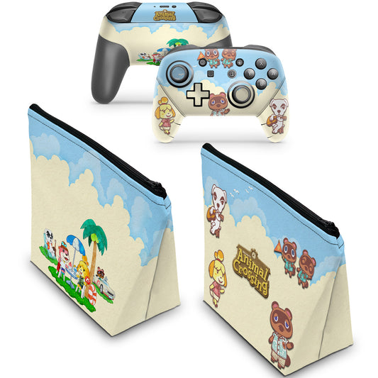 KIT Capa Case e Skin Nintendo Switch Pro Controle - Animal Crossing