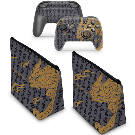 KIT Capa Case e Skin Nintendo Switch Pro Controle - Monster Hunter Rise