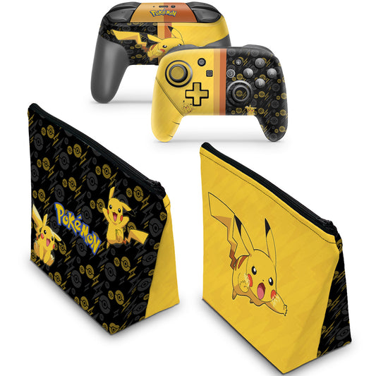 KIT Capa Case e Skin Nintendo Switch Pro Controle - Pikachu Pokemon