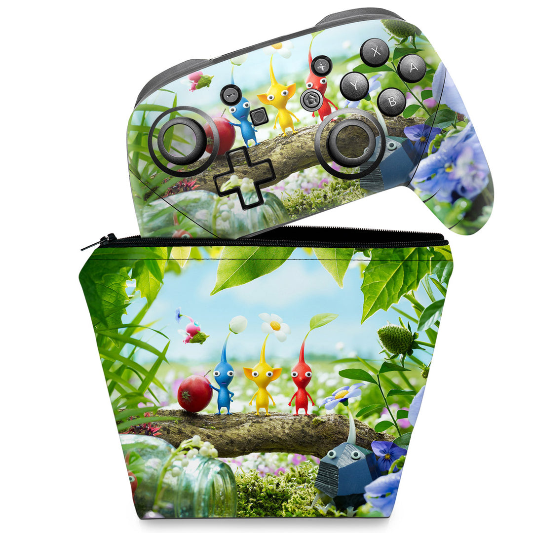 KIT Capa Case e Skin Nintendo Switch Pro Controle - Pikmin - Pop Arte Skins