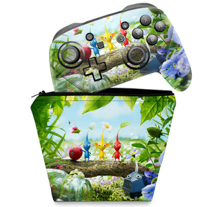 KIT Capa Case e Skin Nintendo Switch Pro Controle - Pikmin - Pop Arte Skins