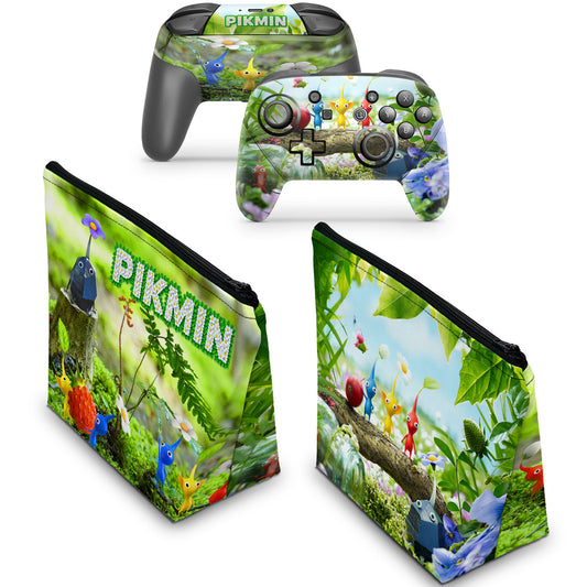 KIT Capa Case e Skin Nintendo Switch Pro Controle - Pikmin