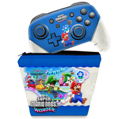 KIT Capa Case e Skin Nintendo Switch Pro Controle - Super Mario Bros. Wonder