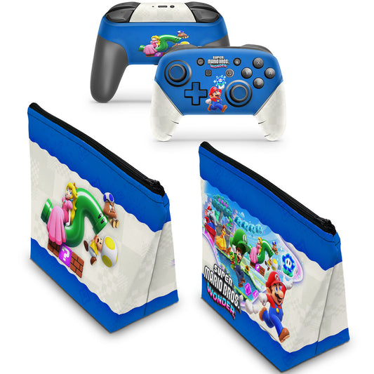 KIT Capa Case e Skin Nintendo Switch Pro Controle - Super Mario Bros. Wonder
