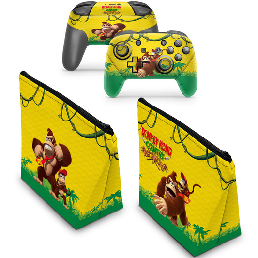 KIT Capa Case e Skin Nintendo Switch Pro Controle - Donkey Kong Country Returns