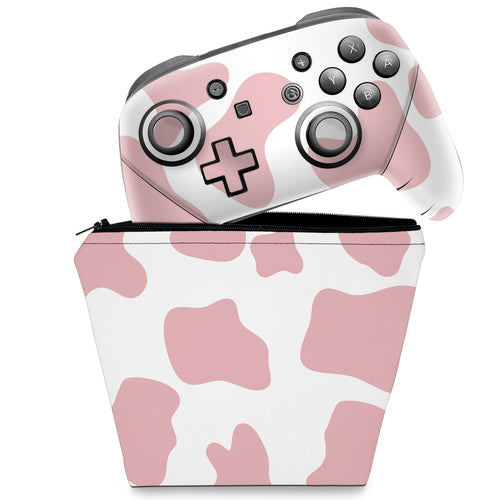 KIT Capa Case e Skin Anti-Rage Nintendo Switch Pro Controle - Vaquinha Rosa