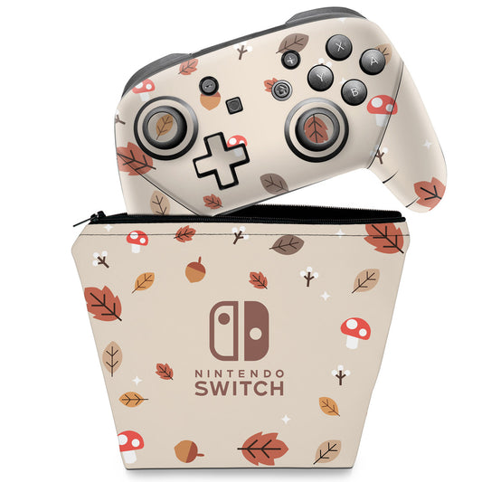 KIT Capa Case e Skin Anti-Rage Nintendo Switch Pro Controle - Outono