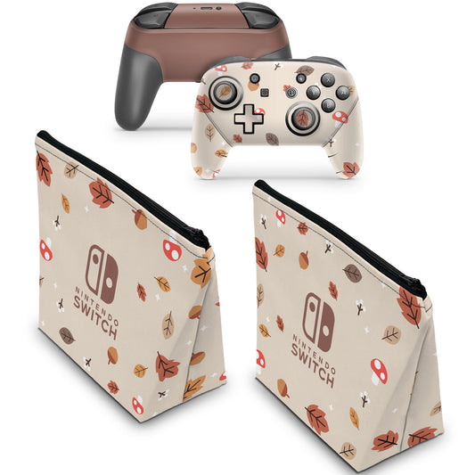 KIT Capa Case e Skin Anti-Rage Nintendo Switch Pro Controle - Outono
