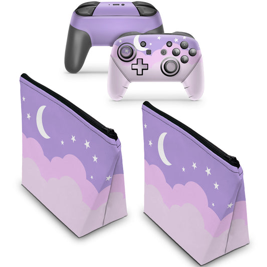 KIT Capa Case e Skin Anti-Rage Nintendo Switch Pro Controle - Noite Estrelada