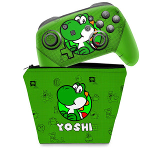 KIT Capa Case e Skin Nintendo Switch Pro Controle - Yoshi