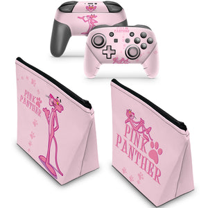 KIT Capa Case e Skin Anti-Rage Nintendo Switch Pro Controle - Pantera Cor de Rosa - Pop Arte Skins - foto 2