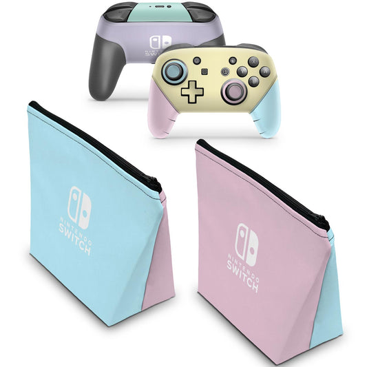 KIT Capa Case e Skin Nintendo Switch Pro Controle - Tons Pastel