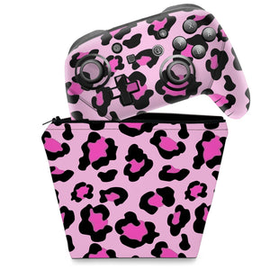 KIT Capa Case e Skin Nintendo Switch Pro Controle - Onça Rosa