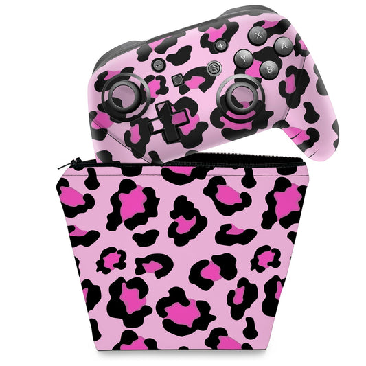 KIT Capa Case e Skin Nintendo Switch Pro Controle - Onça Rosa