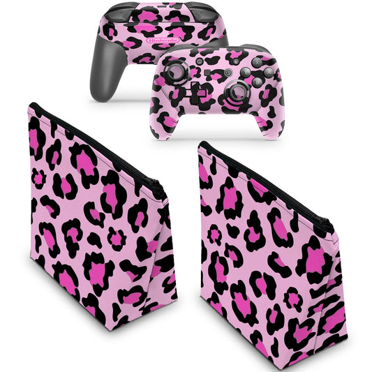 KIT Capa Case e Skin Nintendo Switch Pro Controle - Onça Rosa
