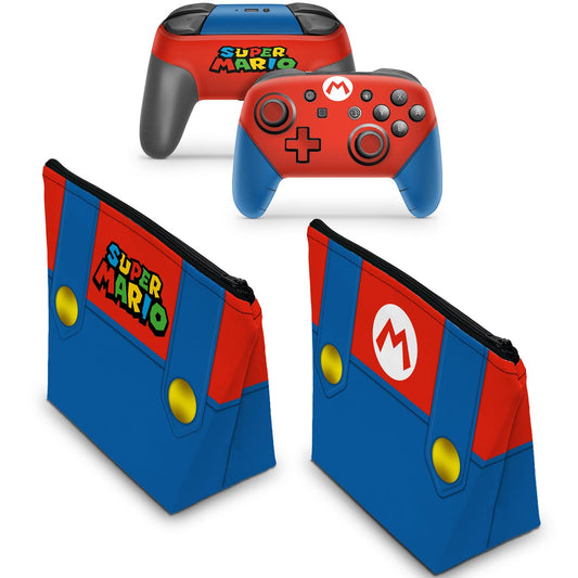 KIT Capa Case e Skin Anti-Rage Nintendo Switch Pro Controle - Mario Vermelho Mania