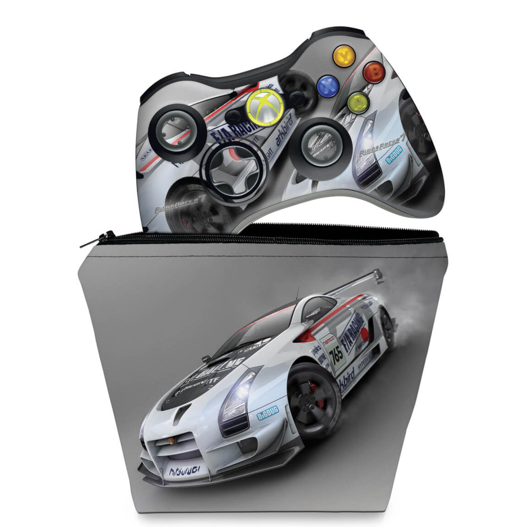 KIT Capa Case e Skin Anti-Rage Xbox 360 Controle - Ridge Racer 2 - Pop Arte Skins