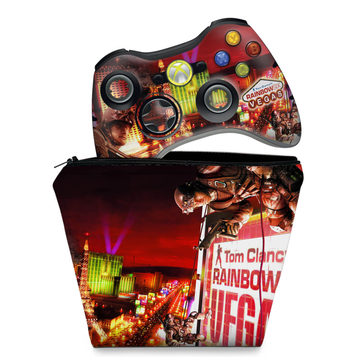KIT Capa Case e Skin Anti-Rage Xbox 360 Controle - Rainbow Six Vegas