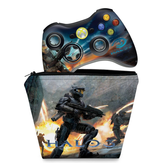 KIT Capa Case e Skin Xbox 360 Controle - Halo 3