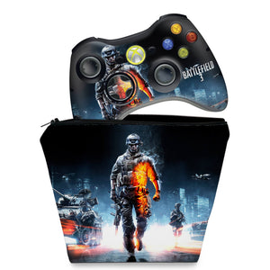 KIT Capa Case e Skin Anti-Rage Xbox 360 Controle - Battlefield 3 - Pop Arte Skins