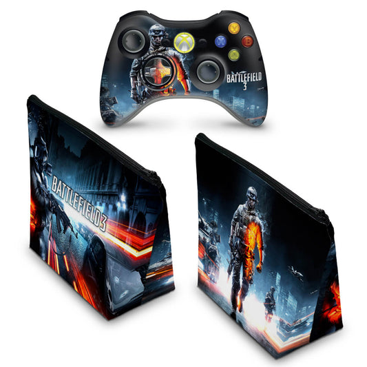 KIT Capa Case e Skin Xbox 360 Controle - Battlefield 3