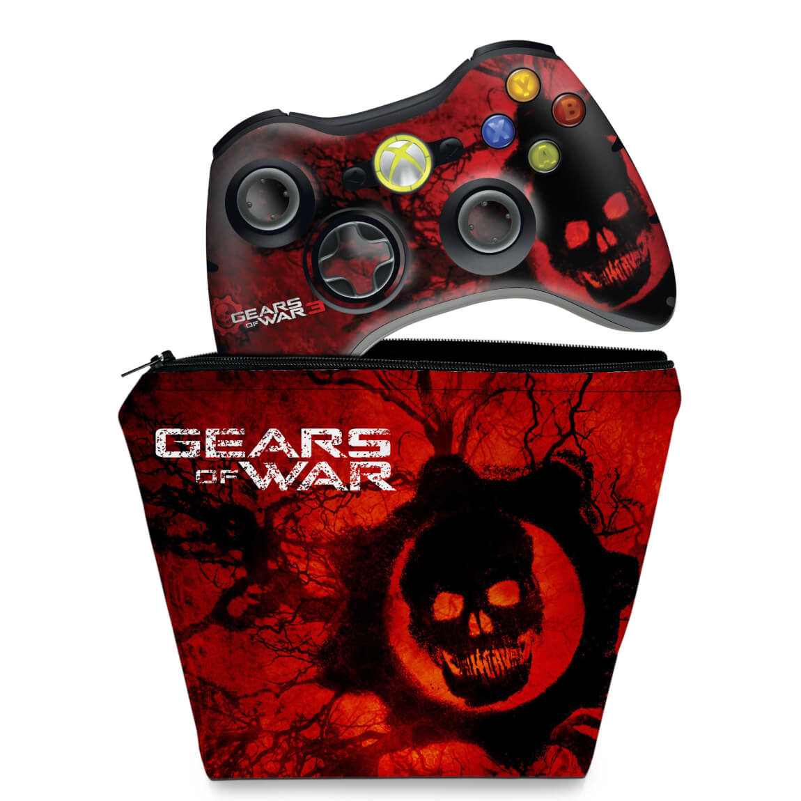 KIT Capa Case e Skin Anti-Rage Xbox 360 Controle - Gears Of War 3
